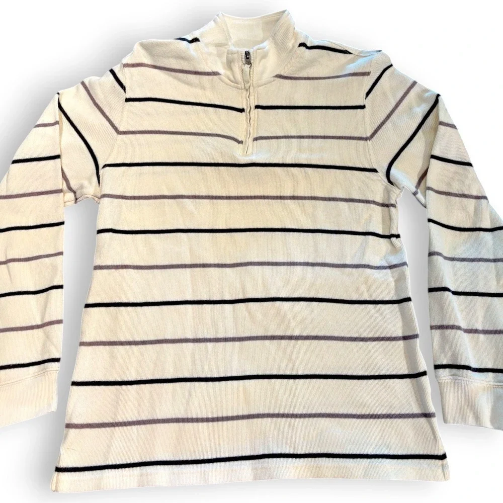 George Mens Quarter‎ Zip Ribbed Pullover Sweater Cream Striped GM41069S Size M